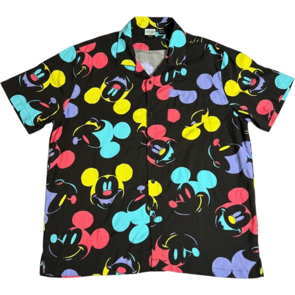 Mad Engine Mickey Mouse Shirt Mens XXL Black Neon Pop Art Disney Rayon Excellent